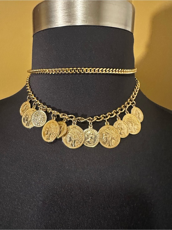 Jewelry - Gold Tone Coin Charm Choker Necklace - Women Jewelry